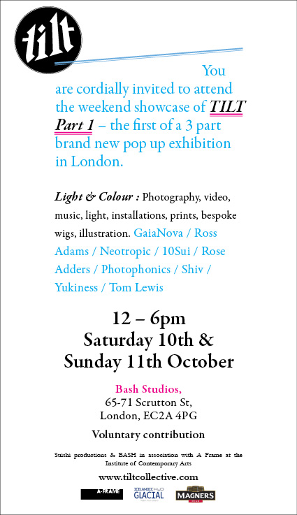 Flyer for Light and Colour Exhibition at Bash Studios